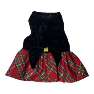 Dog Black Velvet and Red Plaid Holiday Dog Dress.